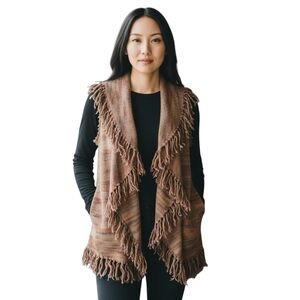 Ponsesa Southwestern Fringed Knit Vest in Earth Tones